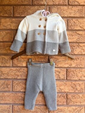 Rock-A-Bye Baby Boutique Grey Ombre Hooded Jacket and Trouser Knitted Set